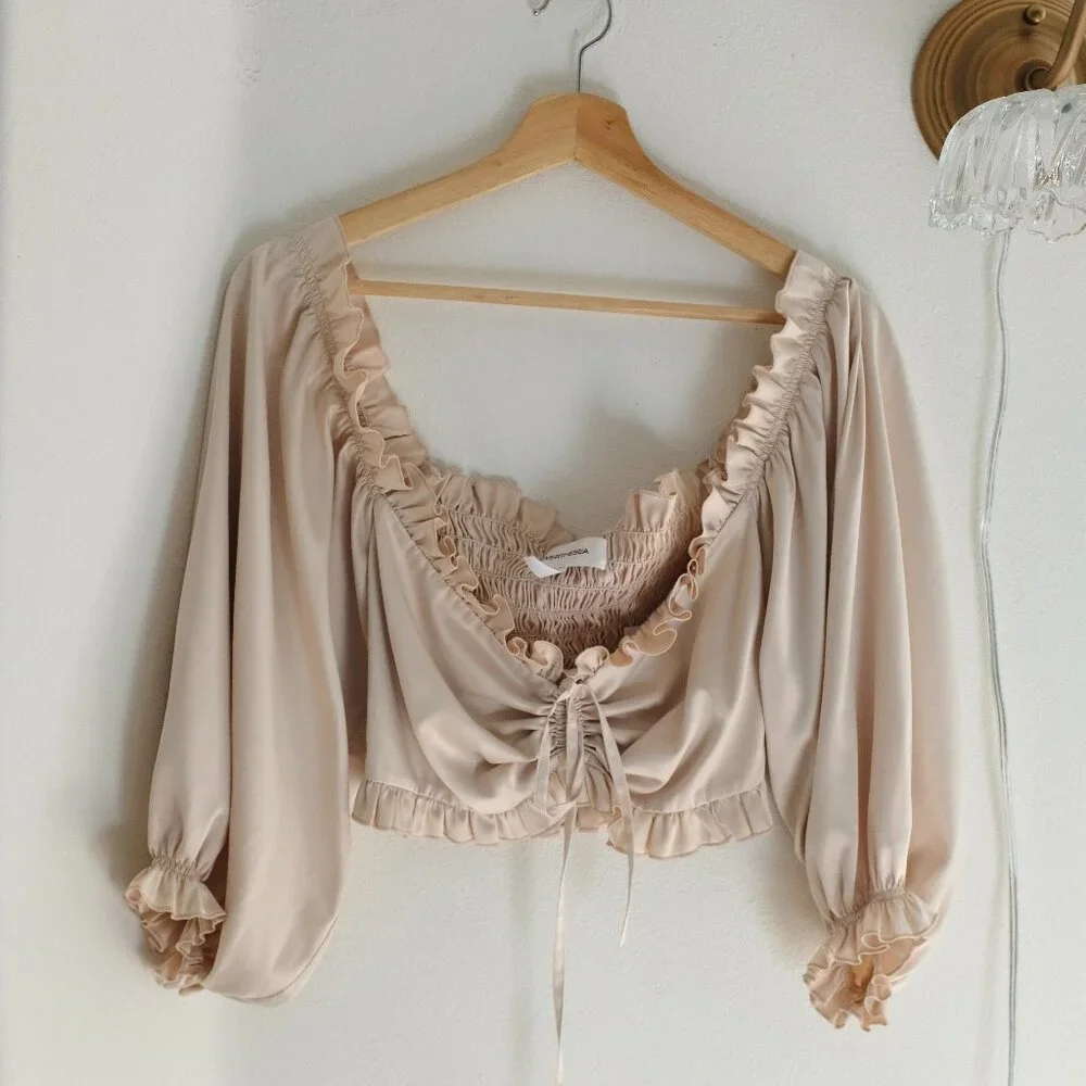 OVERTHESEA Off-Shoulder Crop Top and Maxi Skirt Beige Set - Picture 2 of 11